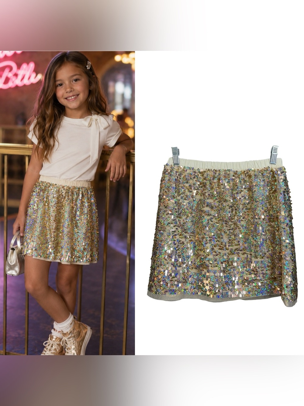 NWT Crewcuts Girls Size 8 Gold Metallic Sequin Party Holiday Skirt